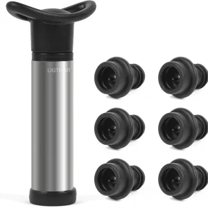 Upgraded Wine Saver Pump with 6 Vacuum Wine Stoppers, Wine Bottle Preserver Kee