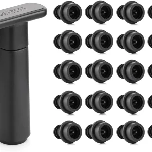 Wine Saver Vacuum Pump with 20 Stoppers, Wine Preserver, Black
