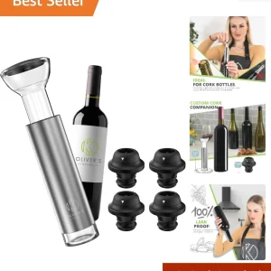 Wine Saver Vacuum Pump with 4 Stoppers - Keeps Wine Fresh Up to 10 Days