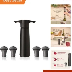 Wine Saver with 4 Vacuum Bottle Stoppers – Black Wine Preserver Pump for Red ...